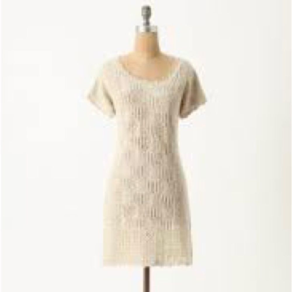 Sparrow Anthropologie cream short sleeve wool linen blend tunic dress